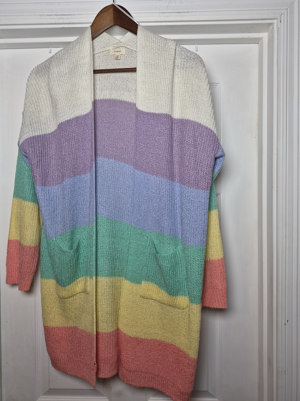 Debut Pastel Stripes Open-Front Cardigan Sweater Medium/Large